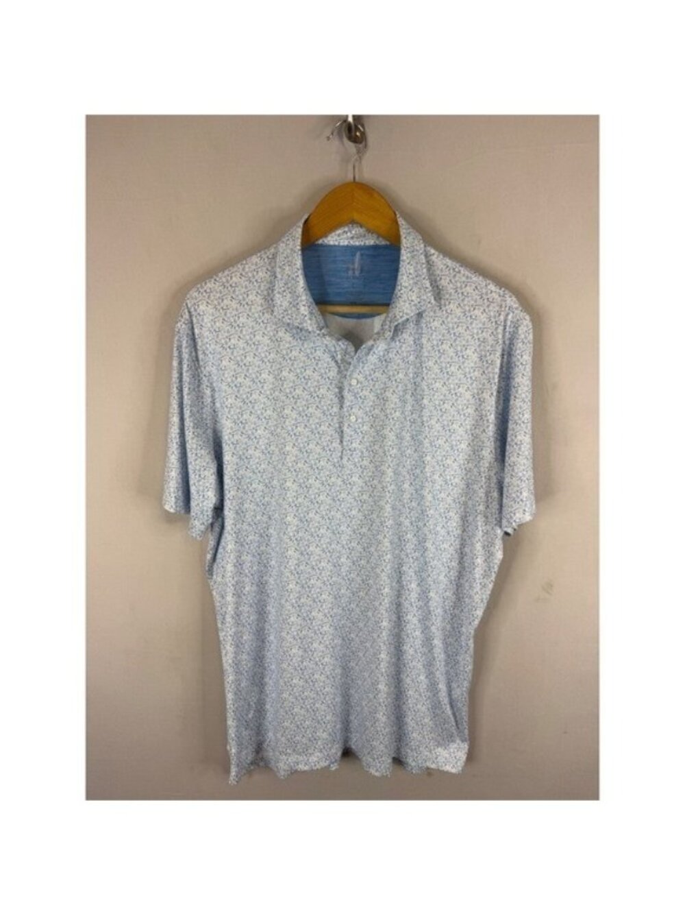 Johnnie-O Featherweight Mens Blue White Polar Bear Cocktail Print Polo Shirt L